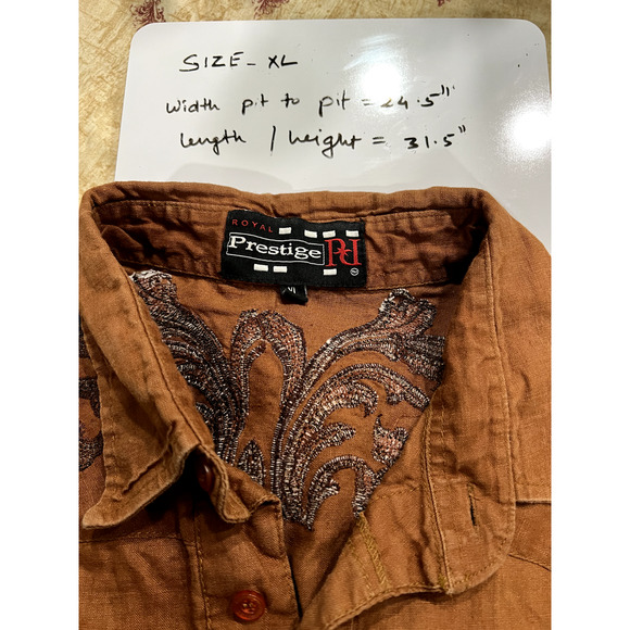 Men's Vintage Prestige 100% Linen Embroidered Shirt  Baroque Retro Gothic Sz-XL - Picture 6 of 10